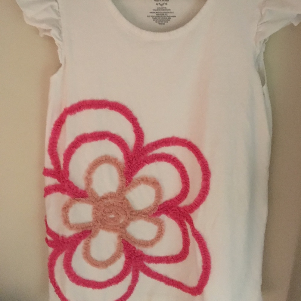 White Cotton T-shirt with Pink and Orange Flower
